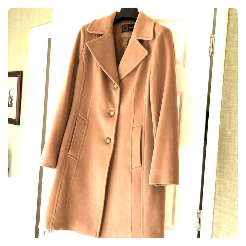 Anne Klein, single breasted wool coat, camel color